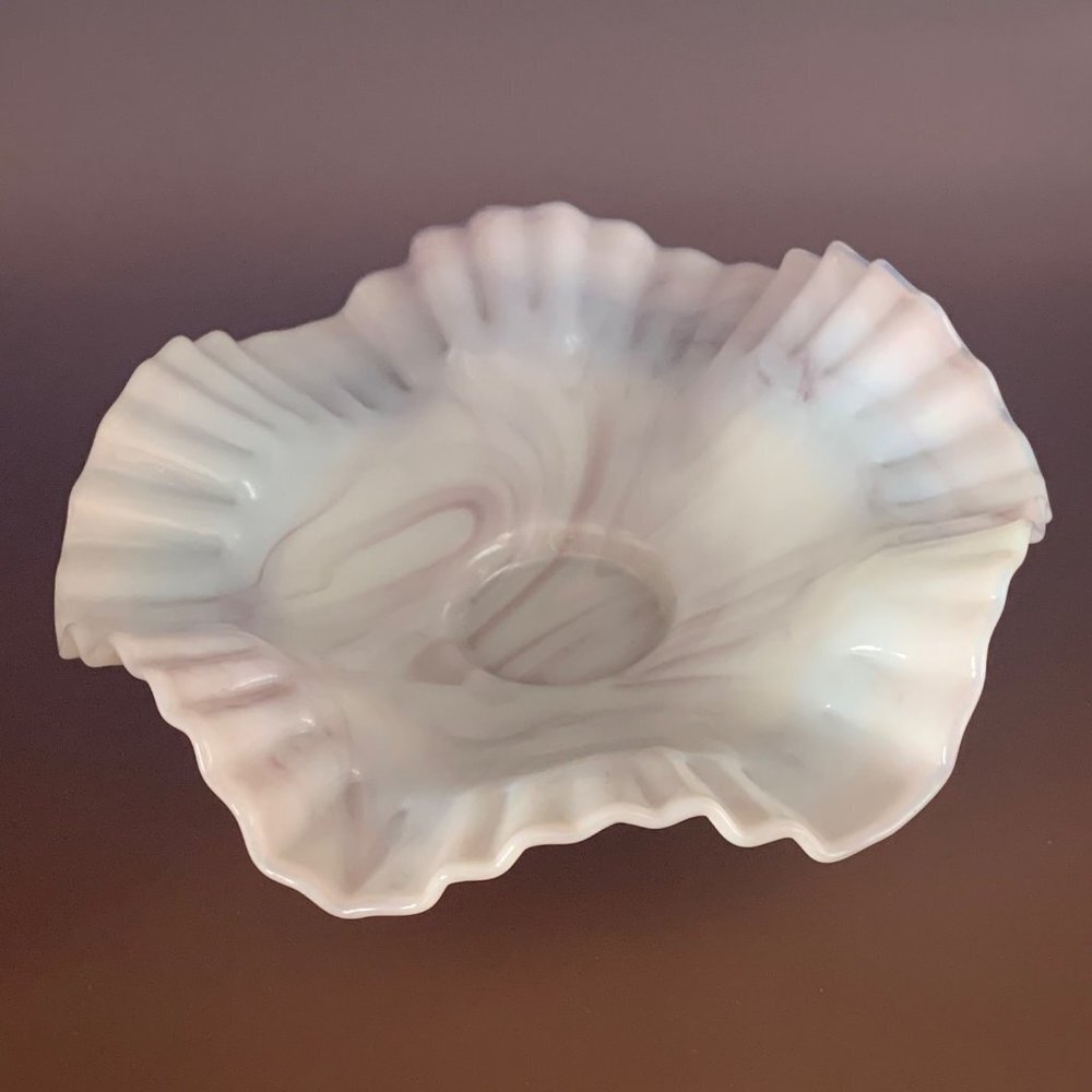 Vintage Fenton Brown and White Slag Milk Glass Hobnail Ruffled Bowl RARE